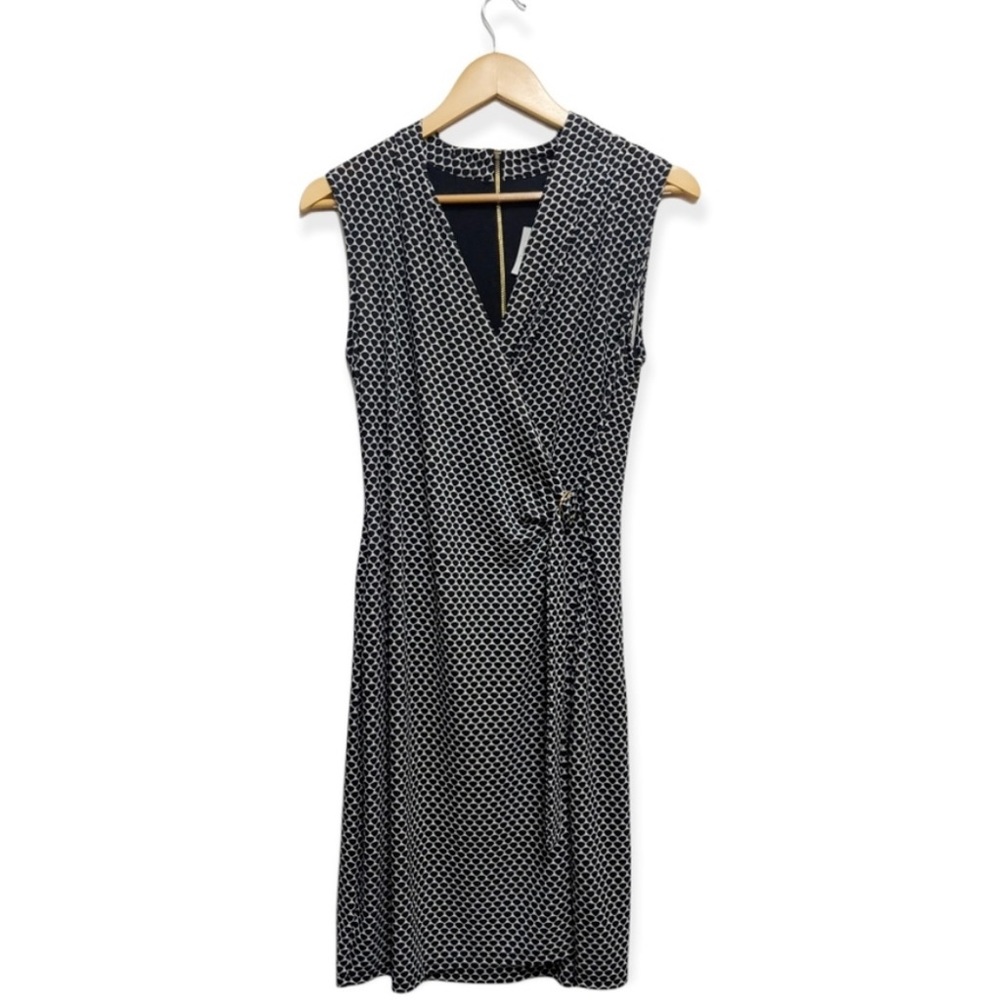 Ann Taylor Buckled Wrap Dress Black and White Sleeveless